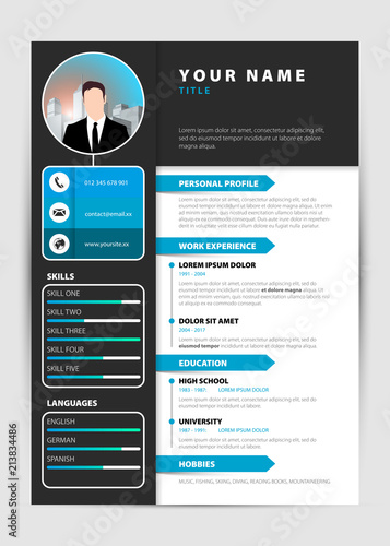 Personal Resume. Modern template in blue style. Vector