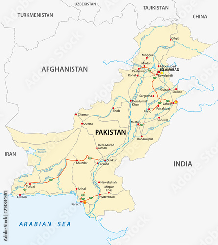 Islamic Republic of Pakistan road vector map