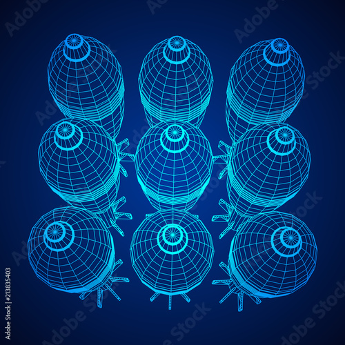 Missile, nuclear bomb or mortar mine Wireframe low poly mesh vector illustration