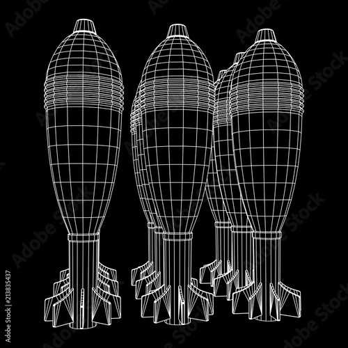 Missile, nuclear bomb or mortar mine Wireframe low poly mesh vector illustration