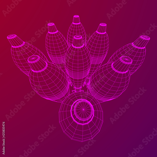 Missile, nuclear bomb or mortar mine Wireframe low poly mesh vector illustration