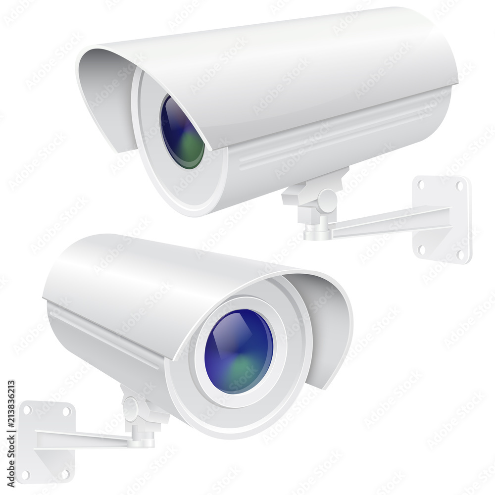 Security camera set. White CCTV surveillance system Security camera set. White CCTV surveillance system