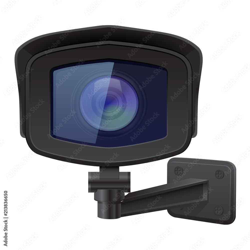 CCTV security camera. Front view. Black surveillance system CCTV security camera. Front view. Black surveillance system