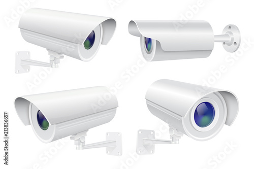 Security camera set. White CCTV surveillance system