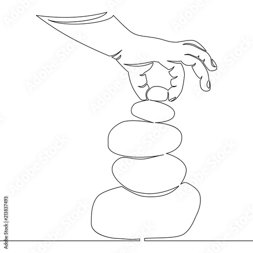 One line drawing Zen rock balancing Vector
