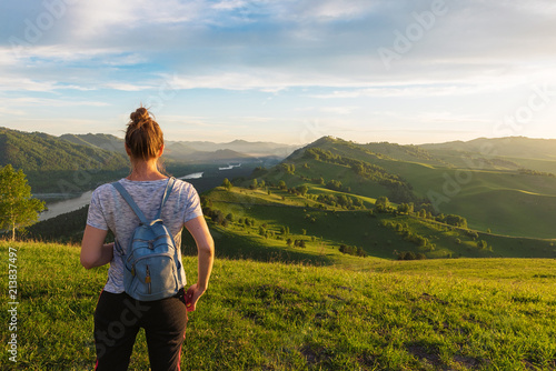 Woman in Altai mountain, be...