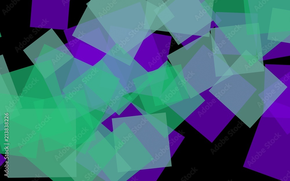 Fototapeta premium Multicolored translucent squares on dark background. Green tones. 3D illustration