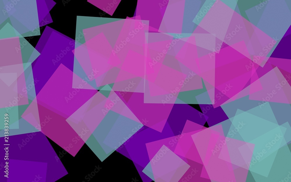 Fototapeta premium Multicolored translucent squares on dark background. Pink tones. 3D illustration