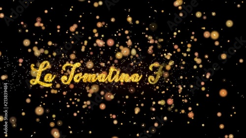 La Tomatina Festival Abstract particles and fireworks greeting card text with shiny black background for festivals,events,holidays,party,celebration. photo