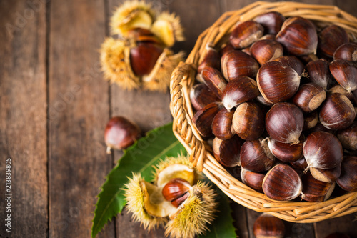 Fresh chestnuts in the basket  photo