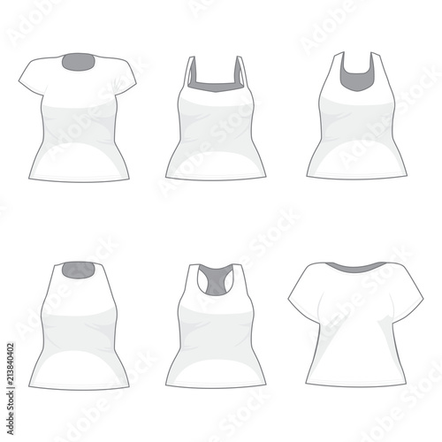 Set of six different white shirt women template collection