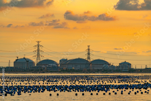 power plant and orange sky background