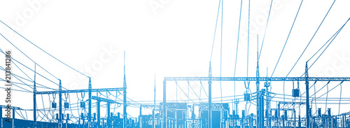Silhouette panorama power station on a white background