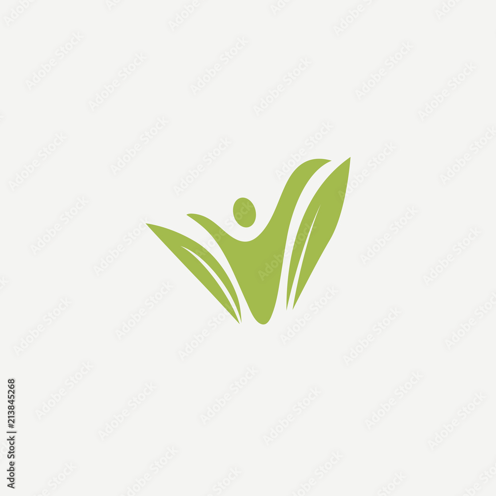 Logo concept of man and leaf. Environmental protection, camp, ecology, healthy eating, Botanical Garden, park, forest, farm, agriculture vector sign. Logo concept of man and leaf. Environmental protection, camp, ecology, healthy eating, Botanical Garden, park, forest, farm, agriculture vector sign.