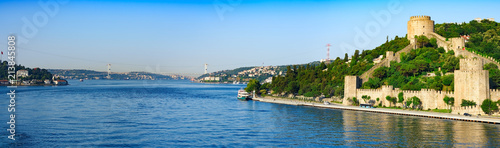 Rumeli fortress – tourists attraction in Turkey, panoramic view from Bosporus in sunny summer day photo