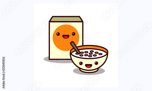 Cereal Box and Bowl with Smiley Face Vector Illustration 