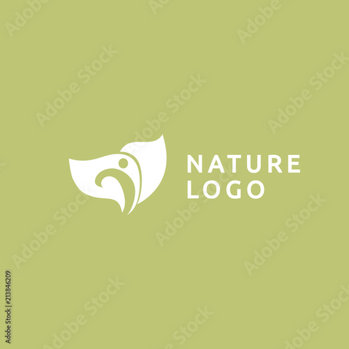 Logo concept of man and leaf. Environmental protection, camp, ecology, healthy eating, Botanical Garden, park, forest, farm, agriculture vector sign.