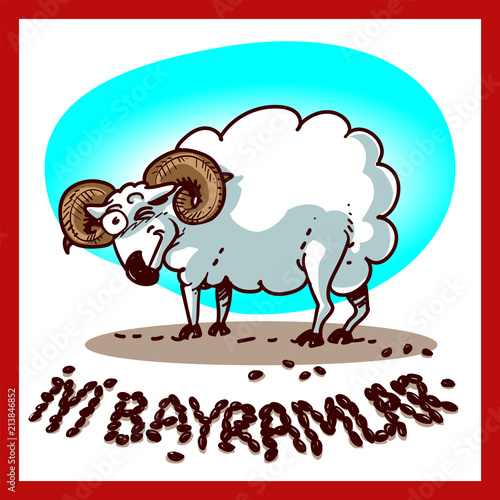 kurban bayramı göz kırpan koç komik karikatür bayram mesajı iyi bayramlar vektör illustrasyon