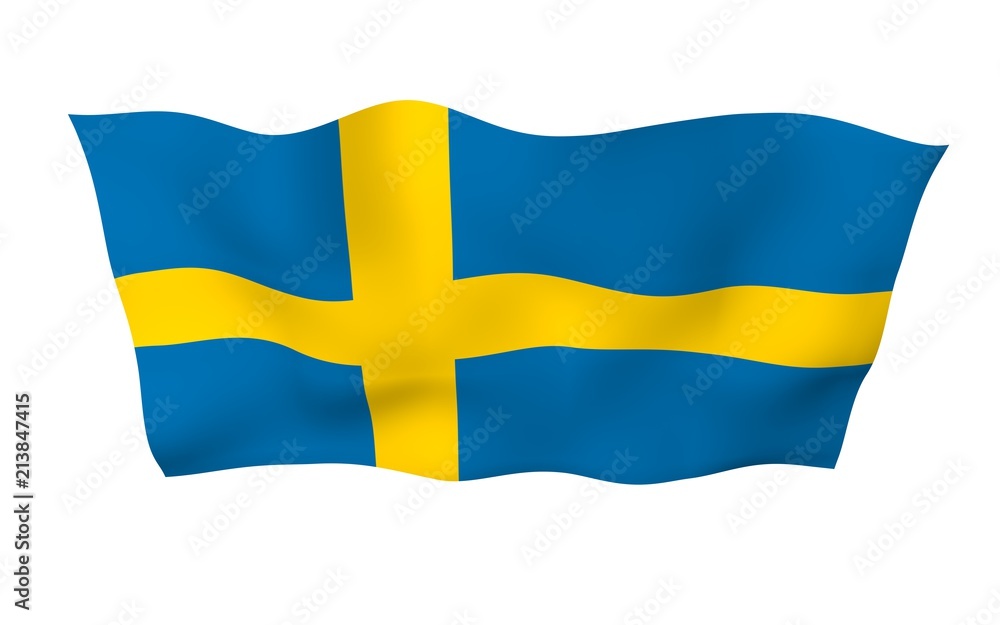 The flag of Sweden. Official state symbol of the Kingdom of Sweden. A blue field with a yellow Scandinavian cross that extends to the edges of the flag. 3d illustration The flag of Sweden. Official state symbol of the Kingdom of Sweden. A blue field with a yellow Scandinavian cross that extends to the edges of the flag. 3d illustration