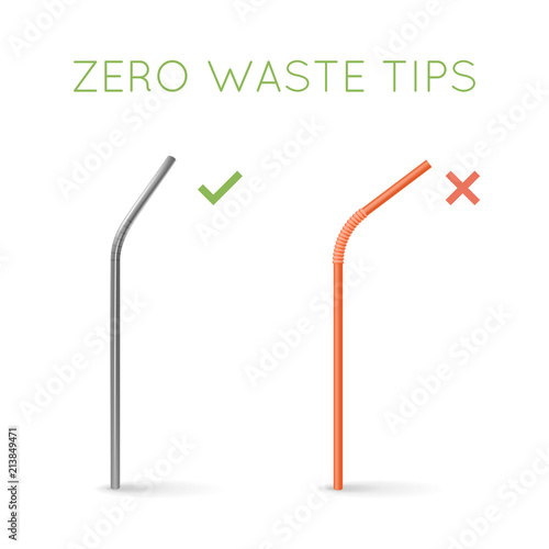 Reusable steel drinking straw instead of plastic straw. Zero waste tips. Eco lifestyle.