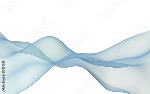 Abstract turquoise wave. Bright turquoise ribbon on white background. Turquoise scarf. Abstract turquoise smoke. Raster air background. 3D illustration