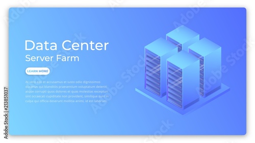 Data center. Datacenter server farm isometric concept. Modern data center hero image design