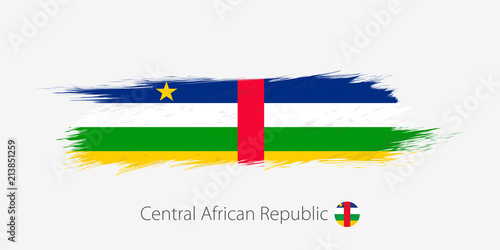 Flag of Central African Republic, grunge abstract brush stroke on gray background.