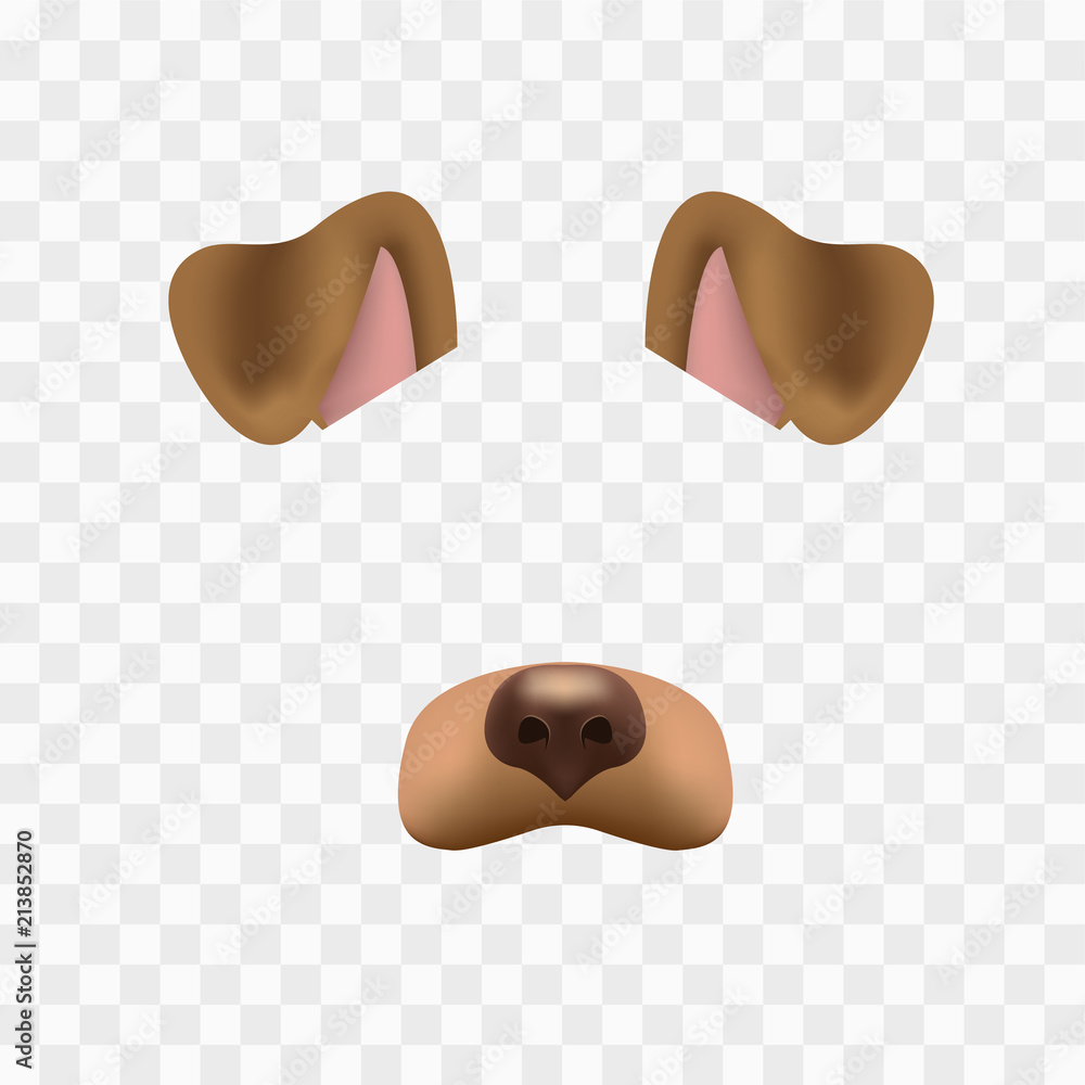 Dog face mask for video chat isolated on checkered background. Animal  character ears and nose. 3d filter effect for selfie photo decoration.  Brown dog elements. Stock Illustration | Adobe Stock