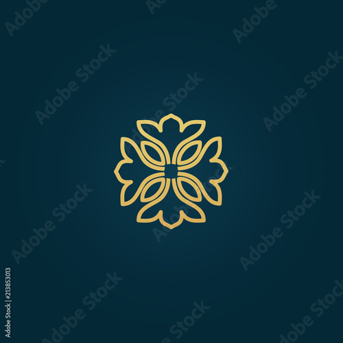 Vector floral luxury curve logo design. Round gold ornate frame. Vintage premium design vector element.