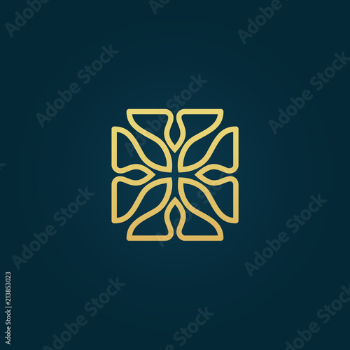 Vector celtic luxury curve logo design. Line art gold ornate frame. Vintage premium design vector element.
