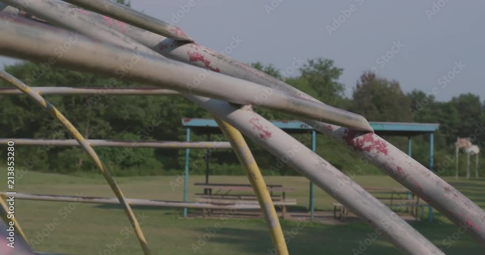 Rusty Jungle Gym In Empty Playground