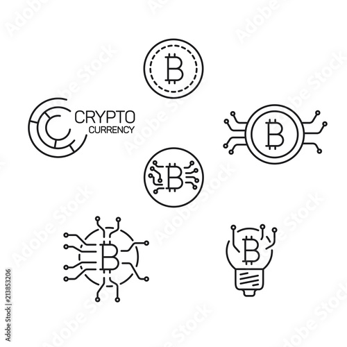 line bitcoin illstrations set on white background