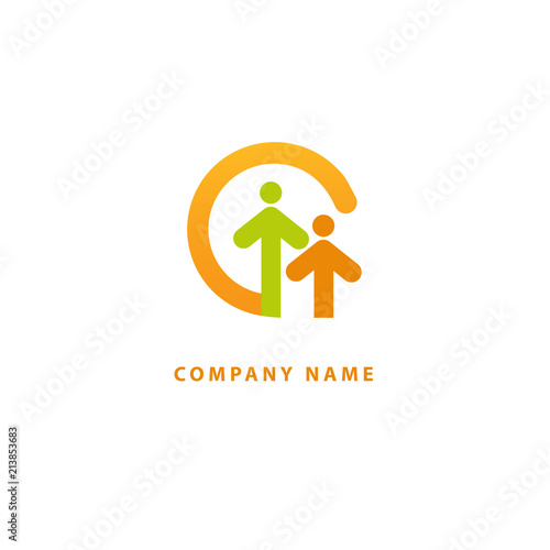 Vector Logo connection communication two double people person. Modern community vector element. Help, support Centre logotype.