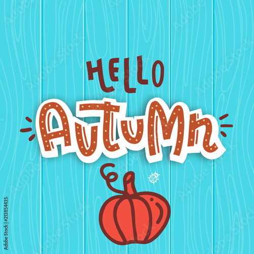 Autumn sale text vector banner with colorful pumpkin ion desk background for shopping discount promotion. Vector illustration.