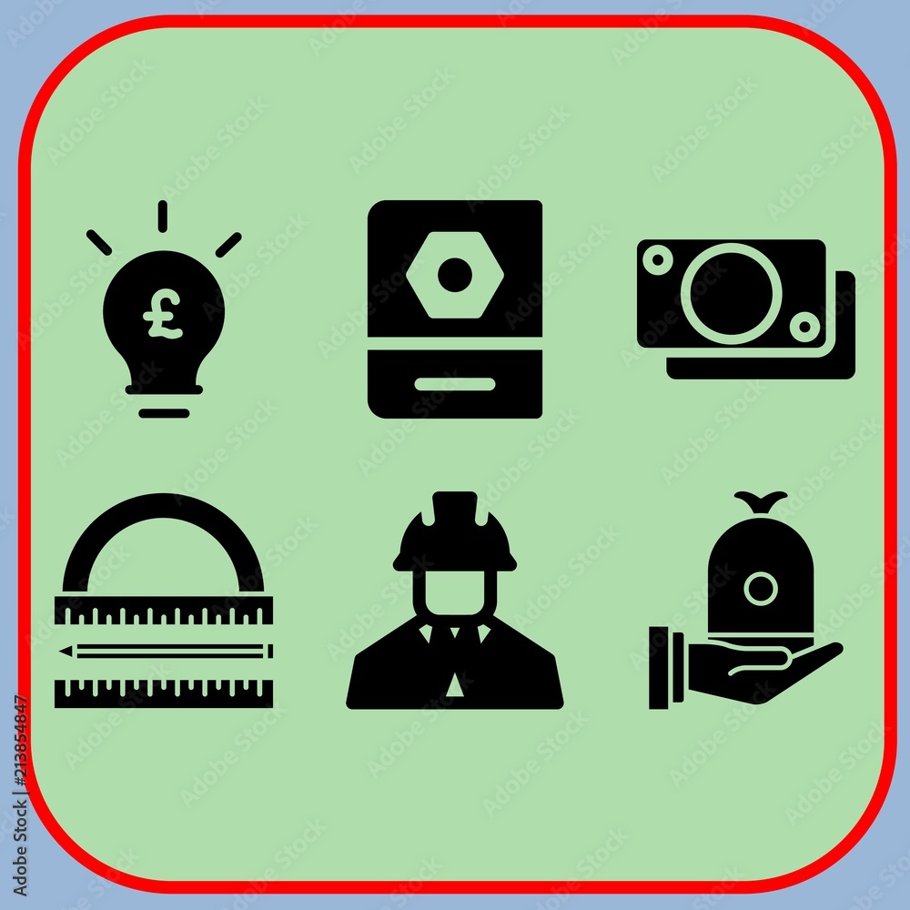 Simple 6 icon set of business related money, book, idea and architecture vector icons. Collection Illustration Simple 6 icon set of business related money, book, idea and architecture vector icons. Collection Illustration