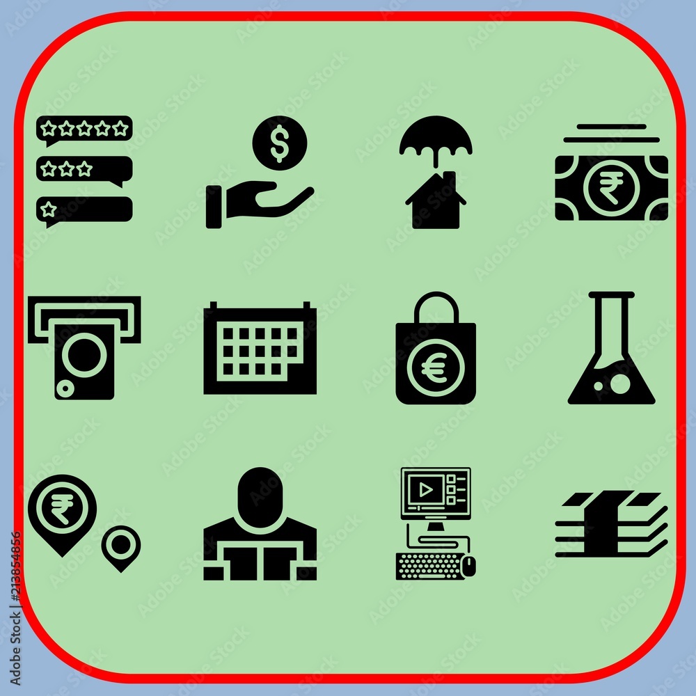 Simple 12 icon set of business related padlock, insurance, rating and get money vector icons. Collection Illustration Simple 12 icon set of business related padlock, insurance, rating and get money vector icons. Collection Illustration