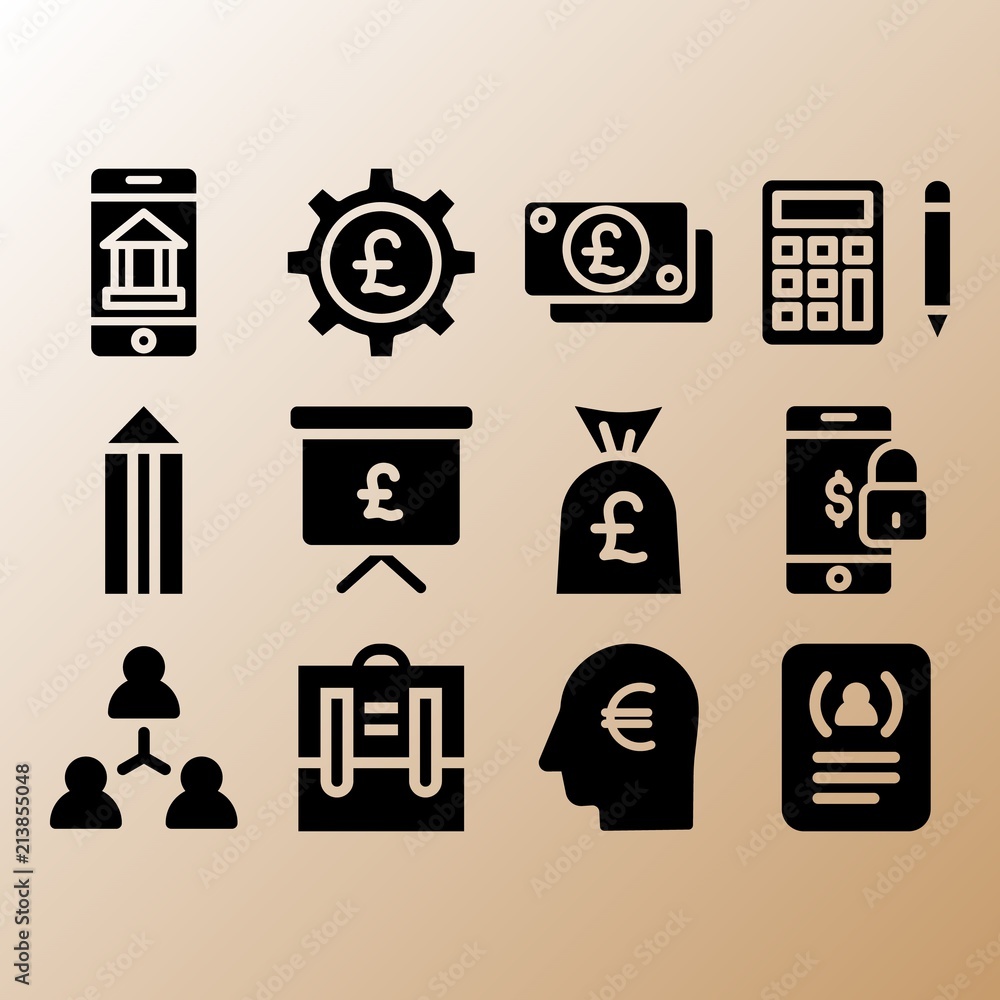 Smartphone, document and calculator related premium icon set Smartphone, document and calculator related premium icon set