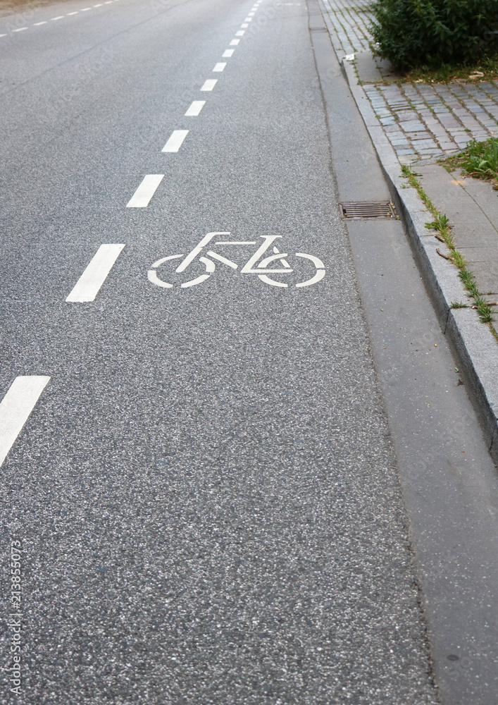 Fototapeta premium Marked bicycle lane on a paved, concrete road in Germany, no people.