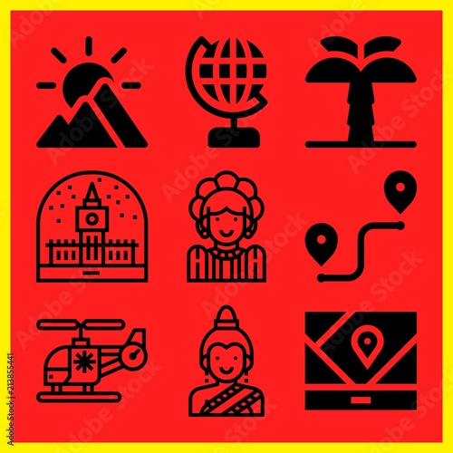 Simple 9 icon set of travel related [iconsRandom:4] vector icons. Collection Illustration