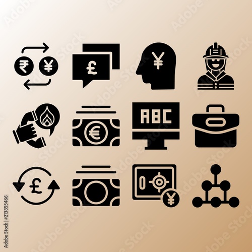 Safebox, money and head related premium icon set
