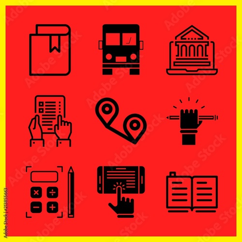 Simple 9 icon set of edication related open book, education, distance and ebook vector icons. Collection Illustration