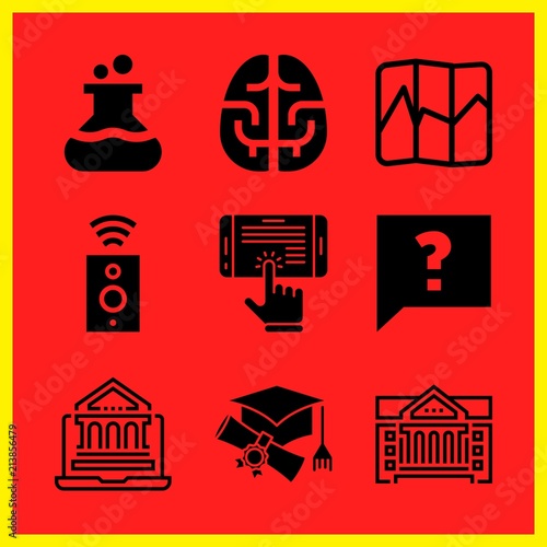 Simple 9 icon set of edication related speaker, map, brain and ebook vector icons. Collection Illustration