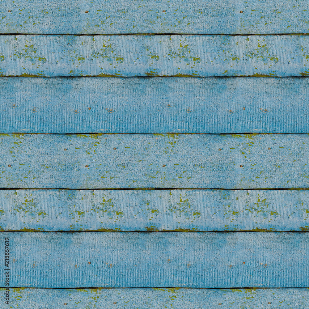 Obraz premium Seamless pattern of blue wooden planks wall with corrosion