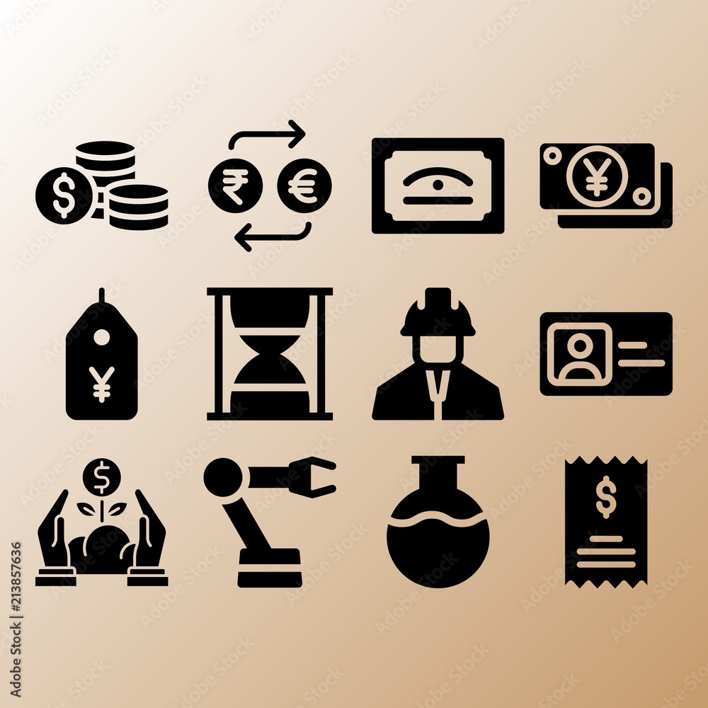Exchange, robotic arm and certificate related premium icon set Exchange, robotic arm and certificate related premium icon set