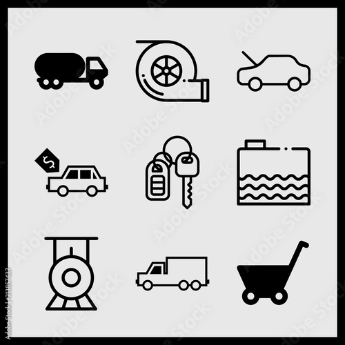 Fototapeta Naklejka Na Ścianę i Meble -  Simple 9 icon set of car related tanker, car, turbo and car for sale vector icons. Collection Illustration