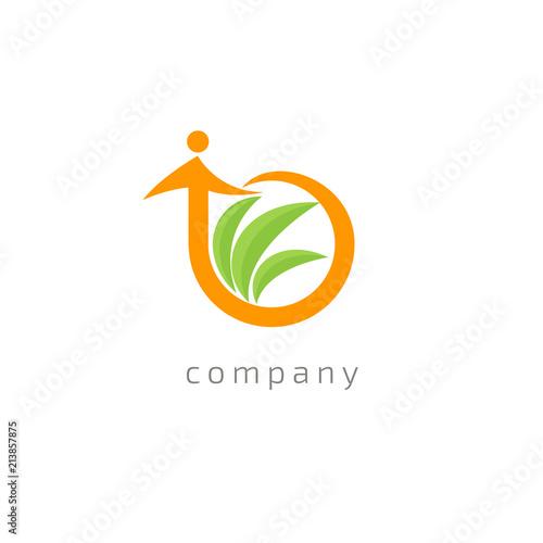 Logo concept of man and leaf. Environmental protection, camp, ecology, healthy eating, Botanical Garden, park, forest, farm, agriculture vector sign.
