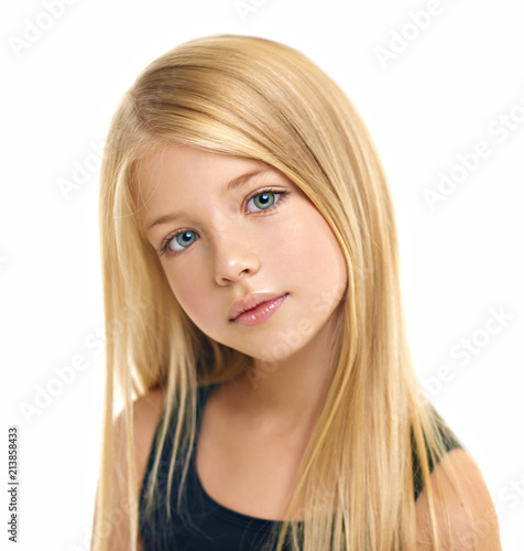 Portrait of a beautiful girl, isolated on white background