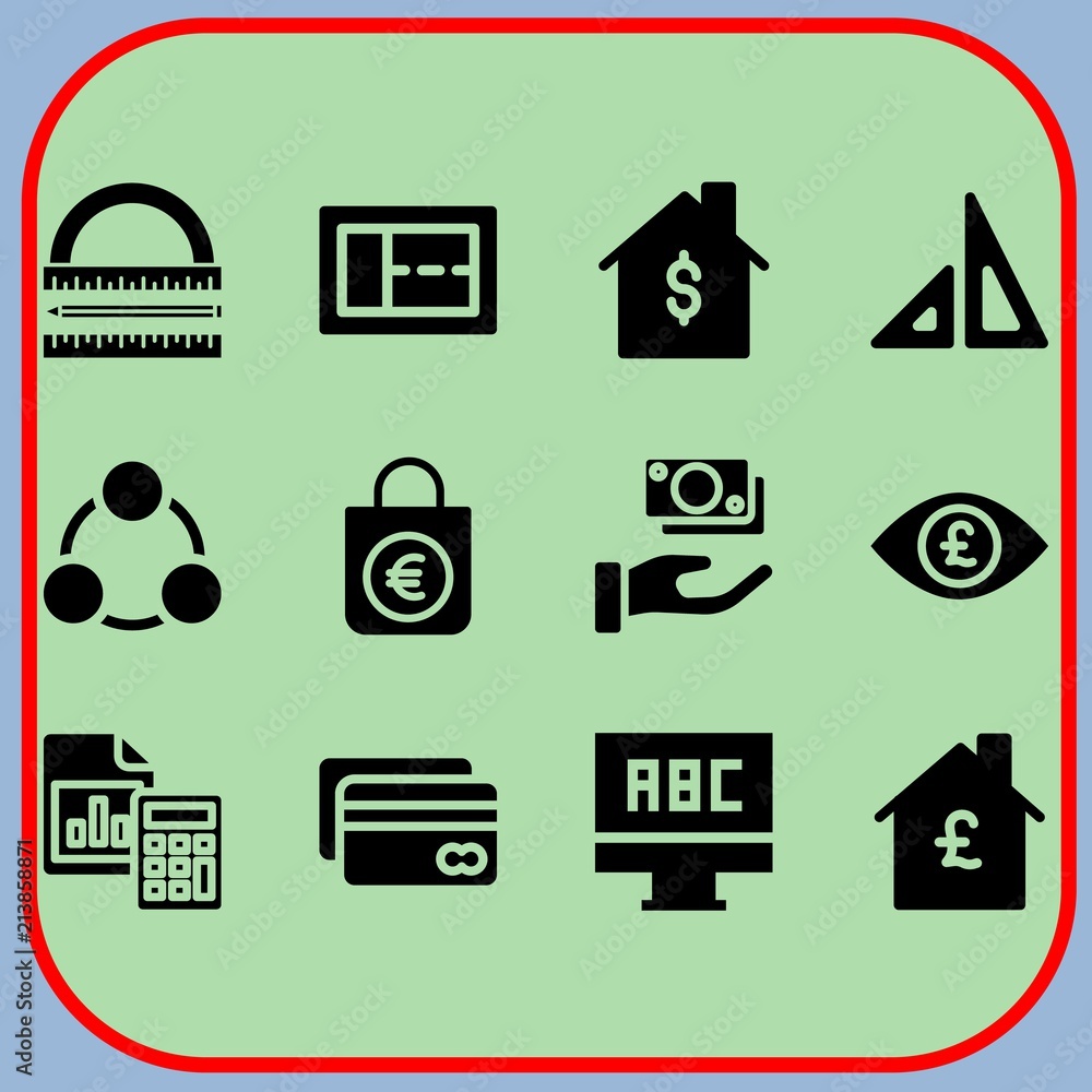 Simple 12 icon set of business related padlock, credit card, set square and blueprint vector icons. Collection Illustration Simple 12 icon set of business related padlock, credit card, set square and blueprint vector icons. Collection Illustration