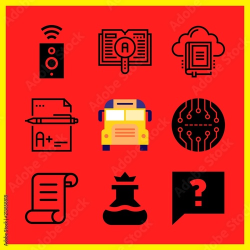 Simple 9 icon set of edication related board, flask, learning and faq vector icons. Collection Illustration