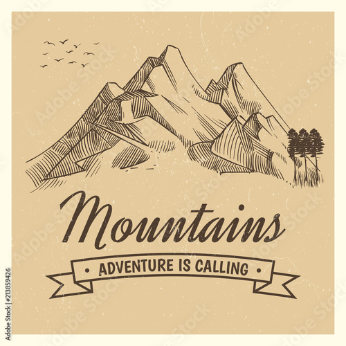 Hand drawing high mountain peak